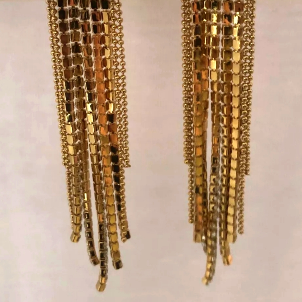 Chic Tryangle Gold Dangle Crystal Earrings - Picture 9 of 10
